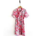 Pinke Vintage Mini Sommerkleider mit Reißverschluss aus Polyester für Damen Größe M für den für den Sommer 
