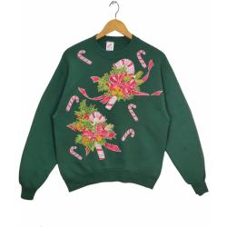 80Er Jahre Ugly Christmas Crewneck Sweatshirt Medium Vintage Jerzees Sweater Pullover Grün Size M