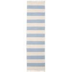 80X300 Cotton Stripe Teppich Handgewebter Moderner Gestreift Läufer Baumwolle Beige/Hellblau