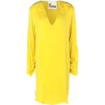 Reduzierte Gelbe Unifarbene Langärmelige 8pm Mini V-Ausschnitt Winterkleider aus Satin für Damen Größe XS für den für den Winter 