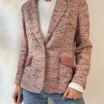 Pinke Vintage Tweedblazer aus Baumwollmischung gepolstert für Damen Größe S 