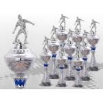 9er FUSSBALL Pokale mit Figur Pokalserie mit Gravur TOP Preis silber / blau
