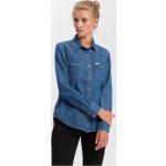 Reduzierte Blaue Melierte Cross Jeans Damenjeanshemden & Damenjeansblusen aus Baumwolle Größe S 