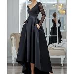 Schwarze Vintage V-Ausschnitt Ballkleider mit Reißverschluss aus Satin für Damen für Hochzeitsgäste 