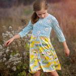 Gelbe Blumenmuster Kinderkleider A-Linie aus Polyester für Mädchen 
