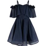 Dunkelblaue Bestickte Ärmellose Prestije Mini Kinderkleider A-Linie mit Glitzer mit Reißverschluss aus Tüll Handwäsche für Mädchen Größe 134 