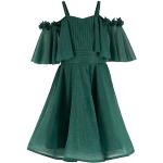 Dunkelgrüne Bestickte Ärmellose Prestije Mini Kinderkleider A-Linie mit Glitzer mit Reißverschluss aus Tüll Handwäsche für Mädchen Größe 134 