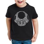 Schwarze Super Mario Mario Pilz Kinder T-Shirts aus Baumwolle Größe 152 