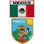 A-ONE Aufnäher mit Mexiko-Flagge, bestickt mit Gitarre, Sombrero, Mariachi Charro, Cartoon-Stil, Souvenir-Stickerei für Taschen, zum Aufnähen oder Aufbügeln, Nr. 312C, 2 Stück
