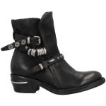 Reduzierte Schwarze Unifarbene A.S.98 Runde Blockabsatz Biker-Boots & Bikerstiefeletten mit Riemchen aus Leder für Damen Größe 40 