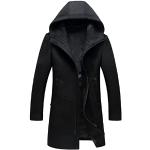 Schwarze Maxi Trenchcoats lang mit Reißverschluss aus Wolle mit Kapuze für Herren Größe 3 XL für den für den Winter 