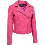 Pinke Gesteppte Elegante Biker-Lederjacken mit Reißverschluss aus Leder für Damen Größe L 