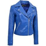 Blaue Gesteppte Elegante Biker-Lederjacken mit Reißverschluss aus Leder für Damen Größe L 