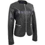 Schwarze Gesteppte Biker-Lederjacken mit Reißverschluss aus Leder ohne Kragen für Damen Größe XL 