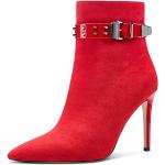 Rote High Heel Stiefeletten & High Heel Boots mit Nieten in Breitweite aus Veloursleder für Damen Übergrößen 