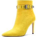 Gelbe Spitze Pfennigabsatz High Heel Stiefeletten & High Heel Boots mit Nieten mit Reißverschluss in Normalweite aus Veloursleder für Damen Größe 38 
