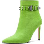 Hellgrüne Spitze High Heel Stiefeletten & High Heel Boots mit Nieten mit Reißverschluss in Normalweite aus Veloursleder für Damen Größe 38 