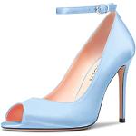 Himmelblaue High Heels & Stiletto-Pumps mit Riemchen in Breitweite aus Satin für Damen Größe 40 