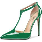 Grüne Lack-Optik Pfennigabsatz High Heels & Stiletto-Pumps in Breitweite aus Lackleder für Damen Größe 43 