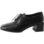 Schwarze Business Derby Schuhe mit Schnürsenkel aus Leder für Damen Größe 38 für den für den Herbst 