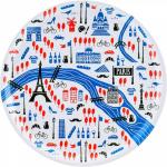 Skandinavische Åry Runde Runde Tabletts 38 cm mit Paris-Motiv aus Birkenholz 