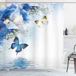 Reduzierte Blaue Abakuhaus Duschvorhänge mit Insekten-Motiv aus Vinyl 175x180 