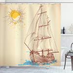 Cremefarbene Maritime Abakuhaus Duschvorhänge aus Vinyl 175x200 