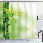 Textil Duschvorhang 240 x 200 cm Bambus mit Stein Bamboo Blätter Grün inkl.Ringe 