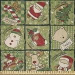 ABAKUHAUS Weihnachten Stoff als Meterware, Teddybären Santa, Microfaser Stoff für Dekoratives Basteln, 1M (230x100cm), Olivengrün Weiß und Rot