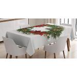 ABAKUHAUS Weihnachten Tischdecke, Poinsettia-Blüten, Pflegeleicht Waschbar Schmutzabweisend und mit Klaren Farben Hochwertiger Druck, 140 x 170 cm, Dunkelweiß Grün