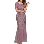 Pastellorange Elegante Ärmellose V-Ausschnitt Lange Abendkleider mit Pailletten aus Jersey für Damen Größe L Große Größen für die Braut 