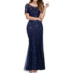 Royalblaue Elegante Langärmelige V-Ausschnitt Lange Abendkleider mit Pailletten aus Jersey für Damen Größe L Große Größen für Hochzeitsgäste für den für den Herbst 