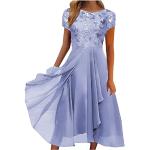 Reduzierte Blaue Blumenmuster Elegante Halblangärmelige Rundhals-Ausschnitt Lange Abendkleider mit Glitzer aus Mesh für Damen Größe 3 XL für Partys für den für den Sommer 