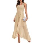 Champagnerfarbene Elegante Maxi Asymmetrische Lange Abendkleider aus Chiffon für Damen Größe 3 XL 