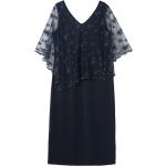 Mitternachtsblaue Bestickte Sheego Maxi V-Ausschnitt Lange Abendkleider durchsichtig aus Mesh für Damen Größe L Große Größen 