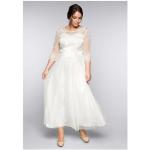 Offwhitefarbene Bestickte Elegante Sheego Herzförmige Festliche Kleider aus Mesh für Damen Größe 3 XL Große Größen für die Braut 
