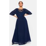 Marineblaue Elegante Sheego Maxi Lange Abendkleider durchsichtig mit Reißverschluss aus Chiffon für Damen Große Größen 
