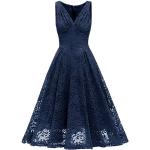 Marineblaue Vintage Langärmelige V-Ausschnitt Lange Abendkleider aus Spitze für Damen Größe M für Hochzeitsgäste für den für den Winter 