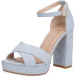 Pastellblaue Blockabsatz High Heels & Stiletto-Pumps mit Riemchen aus Textil für Damen Größe 38 