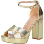 Goldene Blockabsatz High Heels & Stiletto-Pumps mit Riemchen aus Kunstleder für Damen Größe 38 