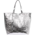 Silberne Lederhandtaschen mit Reißverschluss aus Leder für Damen 