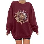 Burgundfarbene Langärmelige Emoji Smiley Rundhals-Ausschnitt Damensweatshirts mit Blumenmotiv Größe 3 XL für den für den Winter 