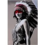 Acryl Wandbild "YAKARI": Eine lebhafte Darstellung der Indianerin in Schwarz/Weiß/Rot, gerahmt in hochwertigem Aluminium