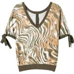 Reduzierte Bunte Animal-Print Elegante Kurzärmelige V-Ausschnitt Damensweatshirts aus Viskose Größe L 