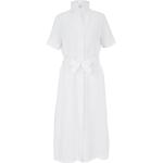 Weiße Unifarbene Kurzärmelige Adagio Midi Stehkragen Midikleider & knielange Kleider für Damen Größe L 