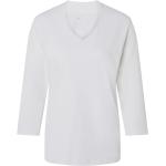 Weiße 3/4-ärmelige Adagio V-Ausschnitt V-Shirts aus Baumwolle für Damen 