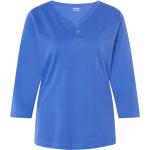 Blaue 3/4-ärmelige Adagio V-Ausschnitt T-Shirts aus Baumwolle für Damen Übergrößen 