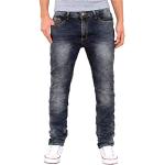 Dunkelblaue Stretch-Jeans mit Reißverschluss aus Baumwolle für Herren Große Größen Weite 30 