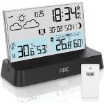 ADE Digitale Wetterstation Funk mit Außensensor | Innen- und Außentemperatur | Thermometer, Hygrometer, Barometer, Wettervorhersage | Lüftungsempfehlung | Funkwecker | Beleuchtung | schwarz