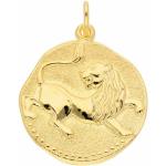 Goldene Runde Löwe-Anhänger mit Löwen-Motiv aus Gelbgold für Damen 